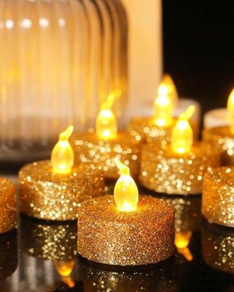 OEM Paquete De 8 Velas Led Doradas De 1,4 &times; 1,4 Cm - Pila Cr2032 - Duraci&oacute;n: 200 Horas - Decoraci&oacute;n De Mesa Y Fiestas - Clase Energ&eacute;tica E
