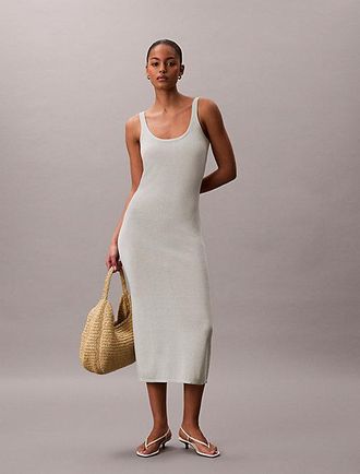 Calvin Klein Linen Blend Tie-Back Midi Dress