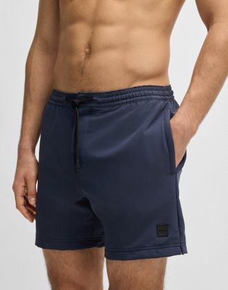 HUGO BOSS Mens Performance Logo Badge Swim Shorts Blue Clothing > Beachwear