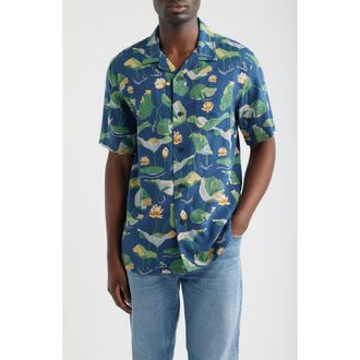 Pendleton Floral Cotton Camp Shirt in Lily Pad Blue at Nordstrom, Size Xx-Large