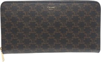 Celine Beige Brown Coated Canvas Leather Long Wallet (Bi-Fold) (Pre-Owned)