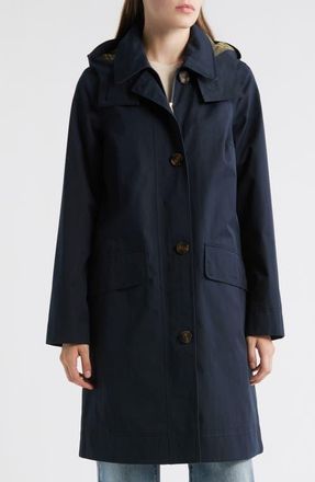 Barbour Hebrides Longline Waterproof Jacket with Removable Hood in Dark Navy at Nordstrom, Size 8 Us