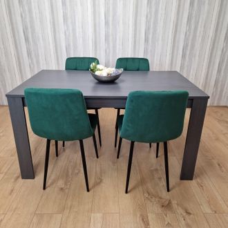 Kosy Koala Language Grey Dining Table with 4 Green Velvet Chairs, Furniture in Dark Grey