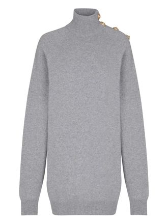Balmain high-neck button-embellished jumper dress - women - Recycled Virgin Wool/Recycled Cashmere - 34 - Grey
