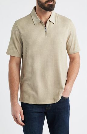 Johnston & Murphy Finn Performance Rib Quarter Zip Polo in Stone at Nordstrom, Size Xx-Large
