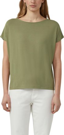 s.Oliver T-Shirt S.OLIVER, Damen, Gr. 34, khaki, Jersey, Obermaterial: 95% Viskose, 5% Elasthan, regular fit taillenbedeckt, Rundhals, Shirts T-Shirt, mit Mark