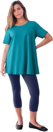 Roaman's Plus Size Ultimate Cotton Crewneck Short Sleeve Swing Tee in Deep Turquoise at Nordstrom, Size Medium