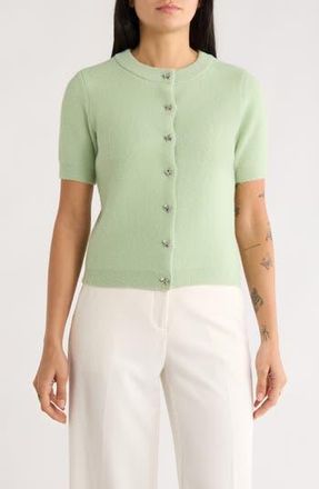 Muse Bow Button Short Sleeve Cardigan in Sage at Nordstrom Rack, Size X-Small
