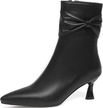 Generic Womens Pointed Toe Ankle Boots with Bow Detail & 7cm Stiletto Heel, Minimalist Style for Daily & Stylish Wear,Black,7.5 UK