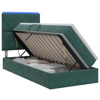 vidaXL Cama De Almacenamiento Led Con Colch&oacute;n Verde Oscuro 90 X 200 Cm Vidaxl