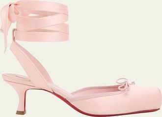 Christian Louboutin 55mm Cassia Lace-Up Satin Ballet Pumps