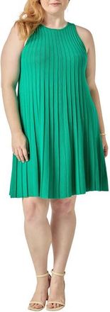 English Factory Pleated A-Line Knit Minidress in Green at Nordstrom, Size 1X