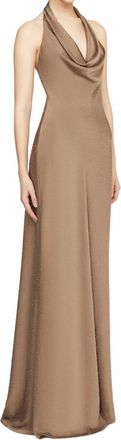 Halston Heritage Sid Satin Halter Gown With Crystals In Sandstone