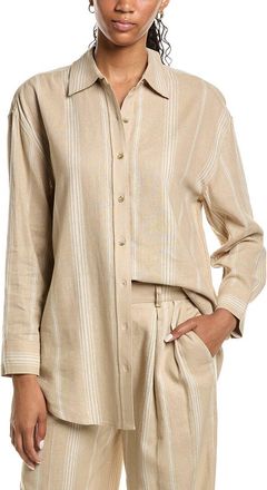 Kenneth Cole Drop Shoulder Linen-Blend Boyfriend Shirt