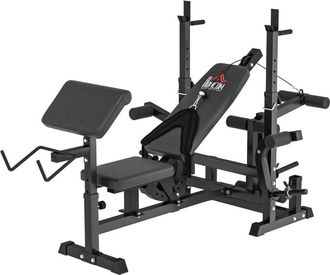 HOMCOM Panca Piana con Supporto per Bilanciere e Schienale Regolabile Nero