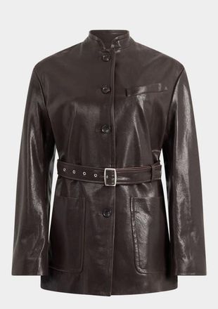 Bally Belted Jacket in Leather in Brown at Nordstrom, Size 42 Eu