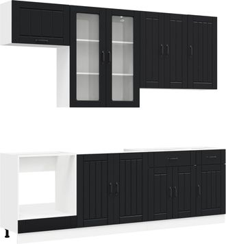 vidaXL Unidad De Cocina Lucca 8 Uds. Negro Madera De Ingenier&iacute;a Vidaxl