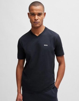 HUGO BOSS Mens BOSS Green Tee V Mens Stretch Cotton V-Neck T-Shirt - Dark Blue 402 - Navy - Size: 42