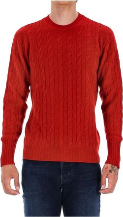 Drumohr Kasjmier Trui met Vlechtpatroon - Heren - Cashmere truien - Rood - L - Kasjmier - Truien & Vesten