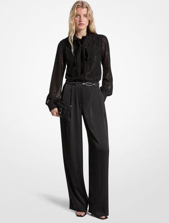 Michael Kors Metallic Clip Jacquard and Satin Tie-Neck Jumpsuit