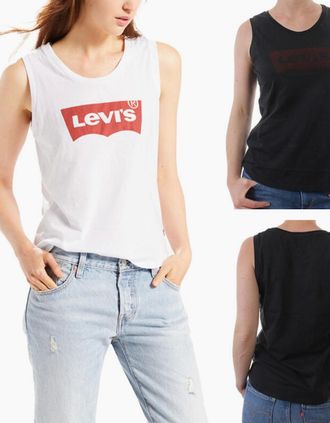 Levi's Womens LEVIS Womens Vest Tops Crew Neck Levi Sleeveless Ladies Summer Casual Tank Top S - Black - Size: 10/8
