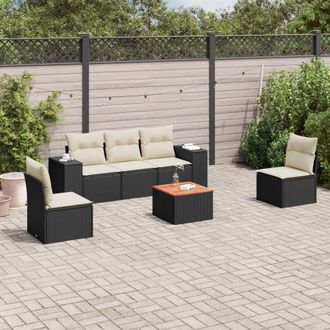 vidaXL Vidaxl - Set De Sof&aacute;s De Jard&iacute;n 6 Piezas Y Cojines Rat&aacute;n Sint&eacute;tico Negro