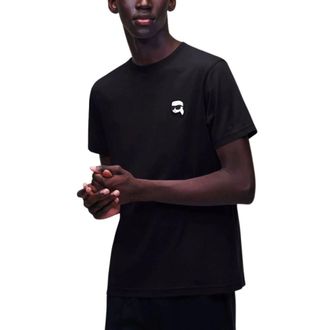 Karl Lagerfeld Tops, Heren, Zwart, XL, Katoen, T-shirt met ronde hals