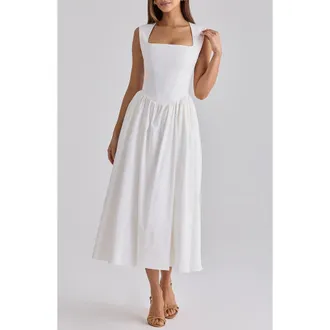 House of CB Emmy Stretch Pima Cotton Midi Sundress in White at Nordstrom, Size X-Large