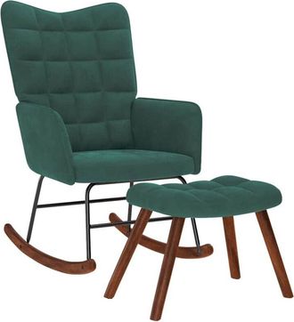 vidaXL Mecedora Con Taburete De Terciopelo Verde Oscuro Vidaxl