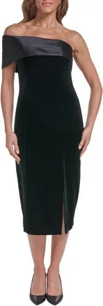 Eliza J Off the Shoulder Velvet Midi Dress in Black at Nordstrom, Size 14