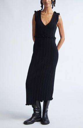 Jil Sander Asymmetric Sleeveless Cotton Rib Medi Dress in Black at Nordstrom, Size 10 Us