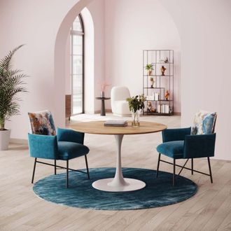 Kare Design Mesa de comedor redonda de roble y blanco para 6 personas d120