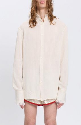 Ann Demeulemeester Flosi Stand Collar Standard Shirt With Silk Creponne Ruffles
