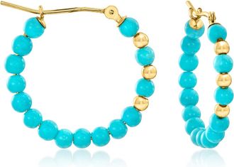 Ross-Simons 3-3.5mm Turquoise Bead Hoop Earrings With 10kt Yellow Gold