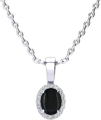 SuperJeweler 1/2 Carat Oval Shape Gemstone and Halo Diamond Necklace In Sterling Silver With 18 Inch Chain