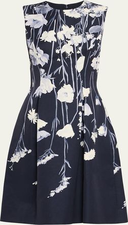 Lela Rose Floral Faille Sleeveless Mini Dress