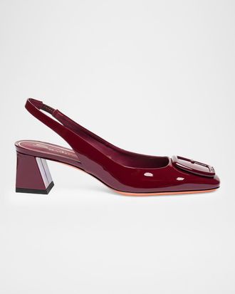 Santoni 50mm Patent Leather Slingback Buckle Pumps