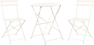 Beliani Conjunto De Balc&oacute;n De 3 Piezas Para Exterior Mesa Redonda Y Sillas De Acero Blanco Crema Fiori