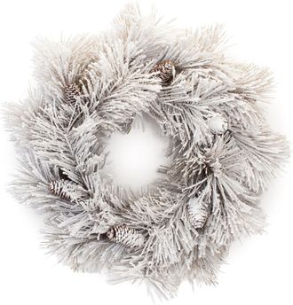 Melrose International Flocked Long Needle Pine Wreath 23.5D - White