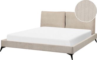 Beliani Cama Con Somier Moderno Tapizado De Pana Somier De Listones Cabecero Acolchado 180 X 200 Cm Gris Pardo Melle