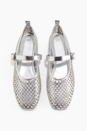H&M Perforated Mary Jane Ballet Pumps in Silver-Colored at Nordstrom, Size 11