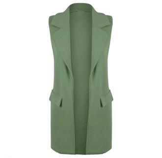 Generic New Ladies Womens Sleeveless Long Waistcoat Open Front Stylish Crepe Pocket Jacket Coat PLUS SIZE