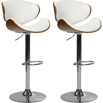 Beliani Set of 2 Bar Chairs ROTTERDAM Faux Leather Swivel White