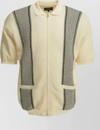 Beams Plus textured knit zip polo shirt