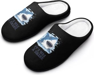 Generic Its Was A Shark Mens Soft Cotton Slippers with Memory Foam Anti-skid House Shoes for Travel Indoor Outdoor