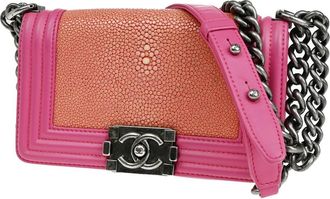 Chanel Boy Flap Bag Stingray Pink Leather Shoulder Bag Bag (Pre-Owned)