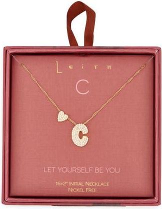 Leith Cubic Zirconia Heart & Bubble Initial Pendant Necklace in C- Clear- Gold at Nordstrom Rack