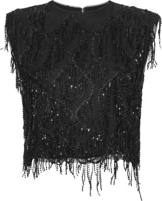 Rotate Boxy Black Top With Bead And Sequin Embellishments