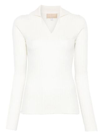 120% Lino ribbed-knit polo shirt - women - Fabric - L - White