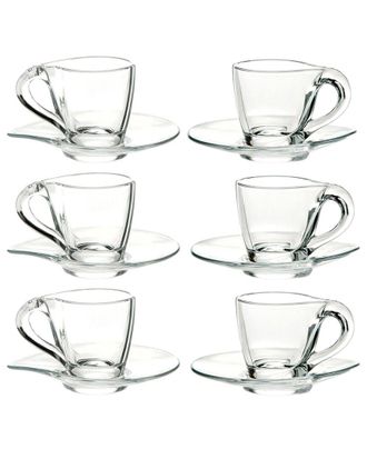 Barski European 6Pc Glass Espresso Cup With Saucer Set